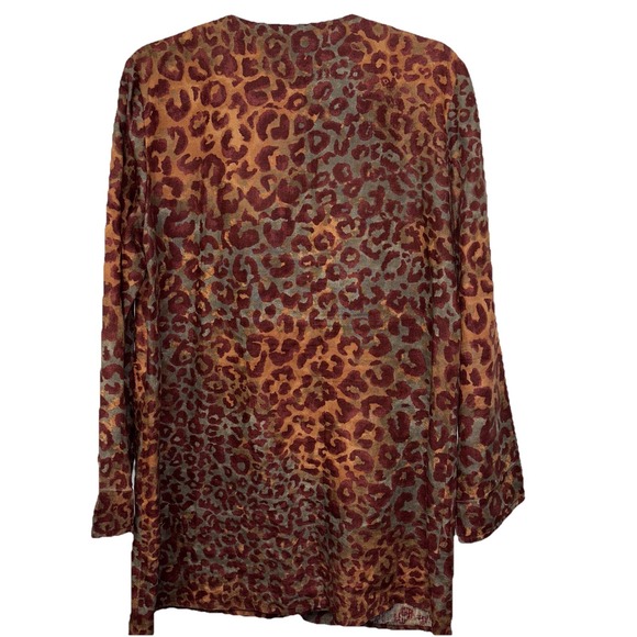 Jaeger UK Flax Linen Leopard‎ Midi Blazer Chore Pockets SzM Lagenlook Oversized - Picture 2 of 6